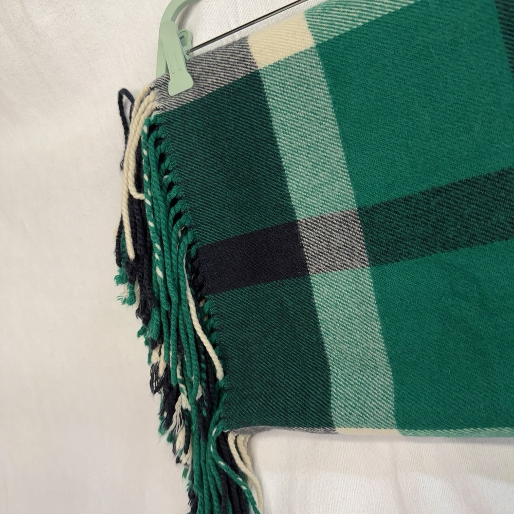 Plaid Green Navy Blue Cream Fringe Scarf Soft Cozy Tartan Flannel 12.5"x98" - Picture 3 of 5